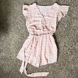 Blush Textured Romper with Tie Waist